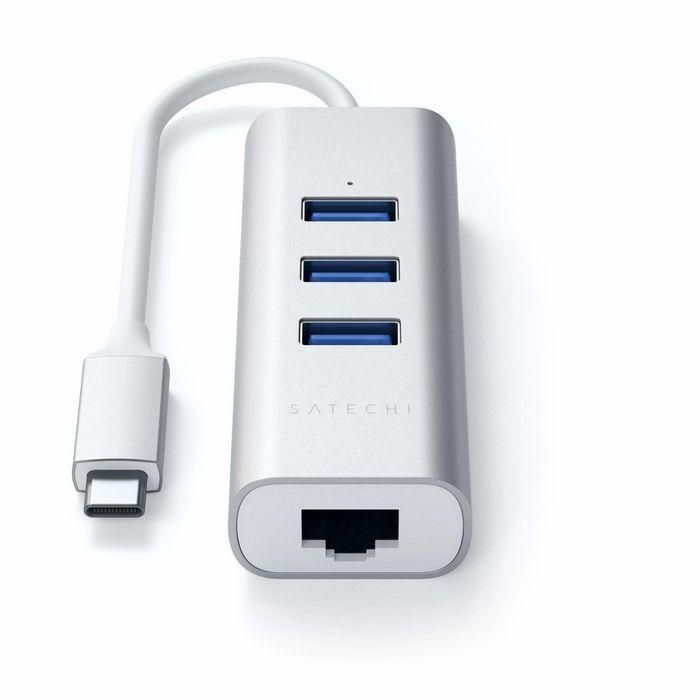 Satechi Hub USB-C 2 en 1 con 3 Puertos USB 3.0, Adaptador Ethernet Gigabit (10/100/1000 Mbps) de Aluminio para Mac y Portátiles 2