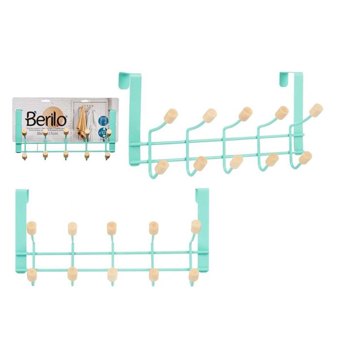 Percha Metal 10 Ganchos Madera Menta Berilo 35X17CM (6 Unidades) Percha Metal 10 Ganchos Madera Menta Berilo 35X17CM (6 Unidades)