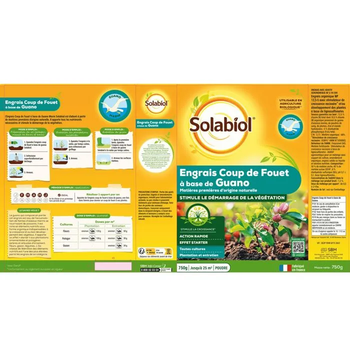 Solabiol SOGUA750N Fertilizante Potenciador Guano Marín 12 X 750g 1