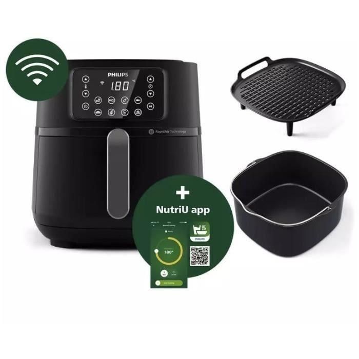 Freidora sin aceite - PHILIPS - Connected Airfryer XXL HD9285/96 Serie 5000 - 7,2L - 6 personas - 16 presintonías - Negra