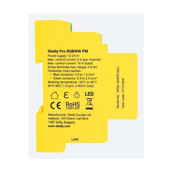 Shelly Pro RGBWW PM Controlador LED RGBWW Inalámbrico, LAN, Bluetooth 1 Shelly Pro RGBWW PM Controlador LED RGBWW Inalámbrico, LAN, Bluetooth 1