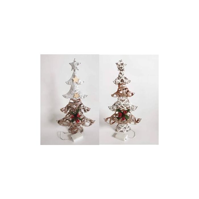 DKD Home Decor Árbol de Navidad Alpina con Luz LED, Blanco y Dorado de Ratán, 56x40x20 cm, para Decoración, Pilas AA, Pack 2
