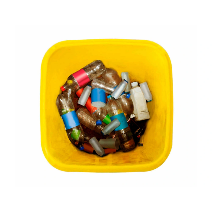 Q-connect Papelera Contenedor Plástico Amarillo para Plásticos y Envases Metálicos 100L con Tapa y Ruedas 750x470x370 mm 5