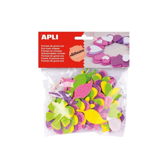 Goma Eva Apli Formas Adhesivas Con Purpurina Flores Bolsa De 48 (Set de 5)