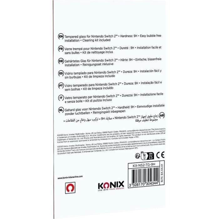 Protector de pantalla de vidrio templado KONIX para Nintendo Switch 2, antiburbujas y antiarañazos, dureza 9H, 100 % transparente. 1