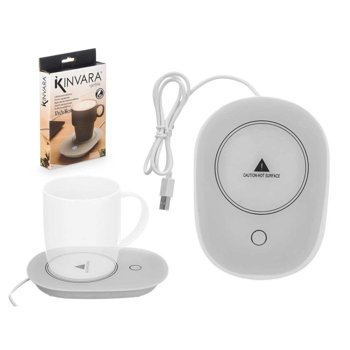 Calentador de taza a 40°C Blanco Kinvara - 12.2x2.1x16.2 cm, ABS y vidrio, USB-C (12 Unidades) 0 Calentador de taza a 40°C Blanco Kinvara - 12.2x2.1x16.2 cm, ABS y vidrio, USB-C (12 Unidades) 0