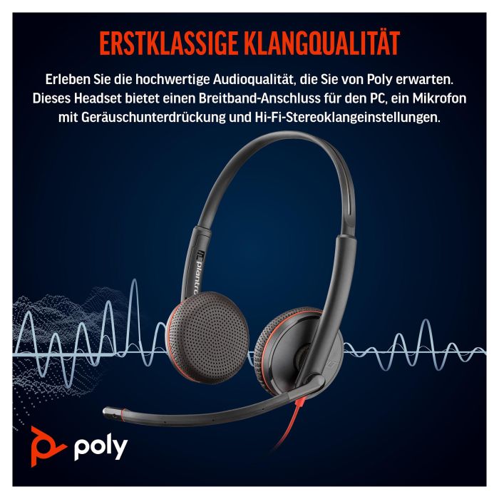 HP C3225 Blackwire Auriculares Diadema Estéreo con Micrófono, Control de Volumen, Jack 3.5 mm y Adaptador USB-C a USB-A Negro HP C3225 Blackwire Auriculares Diadema Estéreo con Micrófono, Control de Volumen, Jack 3.5 mm y Adaptador USB-C a USB-A Negro