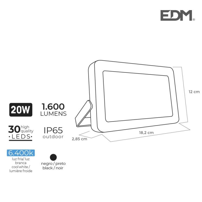 *ult.unidades* foco proyector led 20 W 1600lm 6400k luz fria 18,2x12x2,85cm edm 2 *ult.unidades* foco proyector led 20 W 1600lm 6400k luz fria 18,2x12x2,85cm edm 2