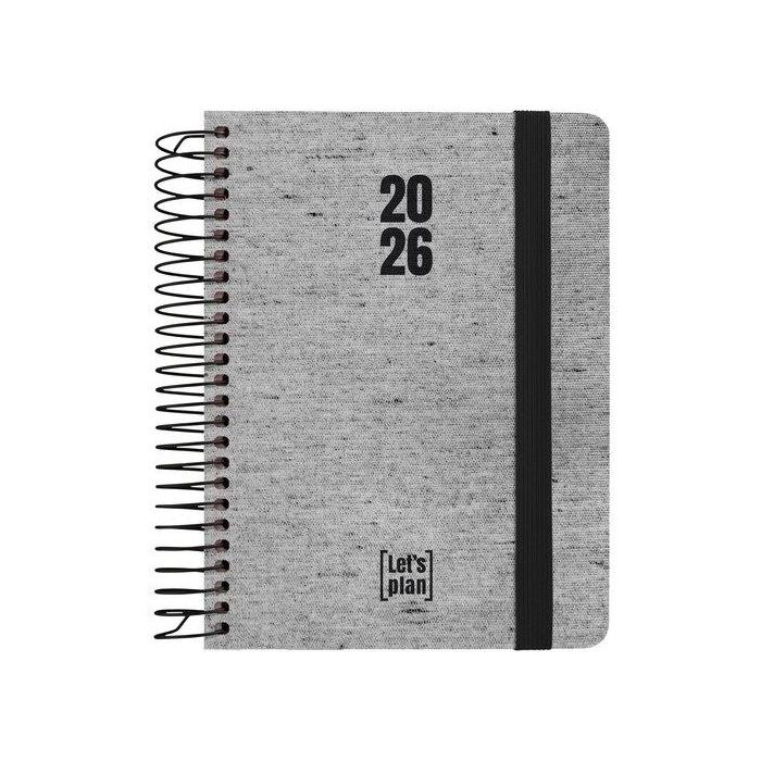 Agenda Anual (2026) Grafoplas Ecojeans Espiral Tapa Extradura Con Goma A6 170X145 D/P Negro