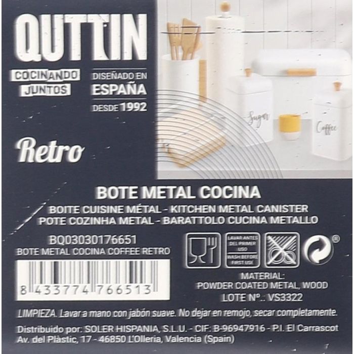 Quttin Bote de Metal para Cocina Estilo Coffee Retro con Medidas 11.2x11.2x13.5 cm (12 Unidades)