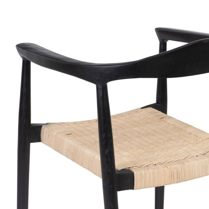 Silla de Comedor Negro Natural Ratán madera de teca 59 x 58 x 76,5 cm 4