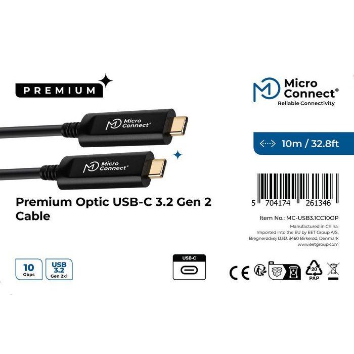 MicroConnect Cable de fibra óptica USB-C 3.2 Gen 2, 10m, Datos y sincronización, NO Video 2