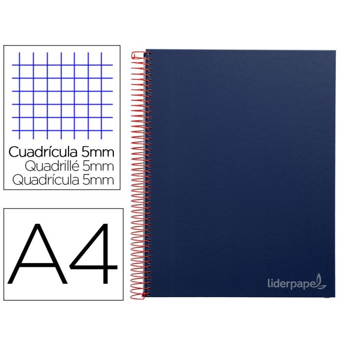 Cuaderno Espiral Liderpapel A4 Micro Jolly Tapa Forrada 140H 75 gr Cuadro 5 mm 5 Bandas 4 Taladros Color Azul