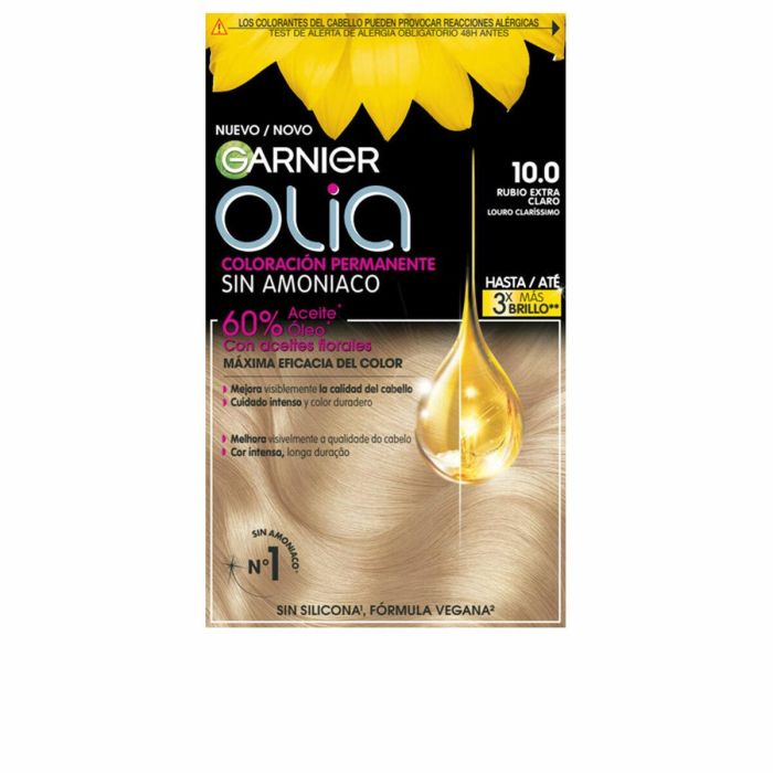 Garnier Olia 10.0 Coloración Permanente sin Amoniaco Rubio Extra Claro, con aceites florales y cobertura total de canas