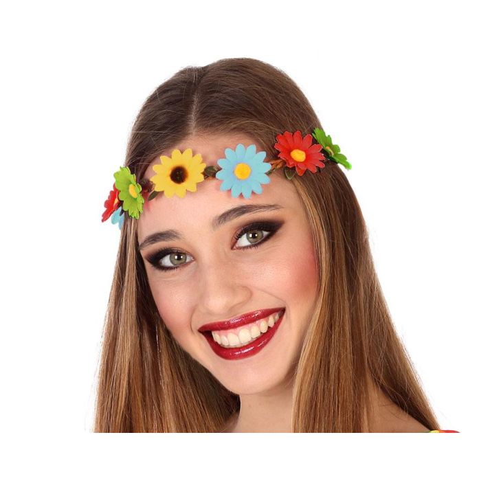 Diadema Flores Multicolor Estilo Hippie Años 60 Accesorio Vibrante para Festivales y Disfraces