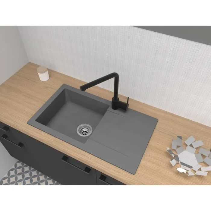 Stradour EINNA 16 Fregadero construido en SMC Gris Beton - 1 tazón, 78 x 43.5 cm, vaciado manual 1