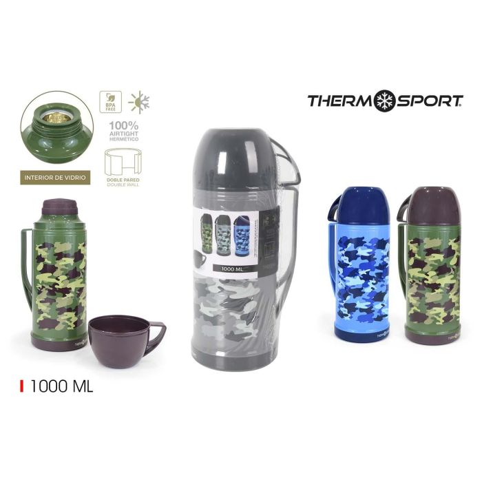 Termo plástico con taza 1L camuflaje Thermosport (12 Unidades) Termo plástico con taza 1L camuflaje Thermosport (12 Unidades)