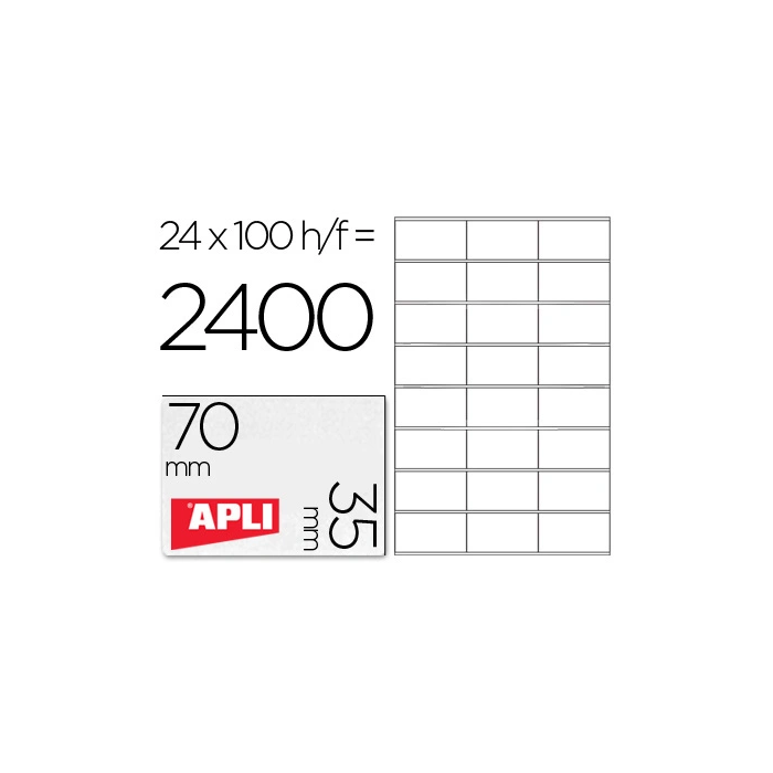 Apli Etiquetas Adhesivas 70x35 mm Inkjet-Láser Cantos Rectos 24 x 100H Blanco 0 Apli Etiquetas Adhesivas 70x35 mm Inkjet-Láser Cantos Rectos 24 x 100H Blanco 0