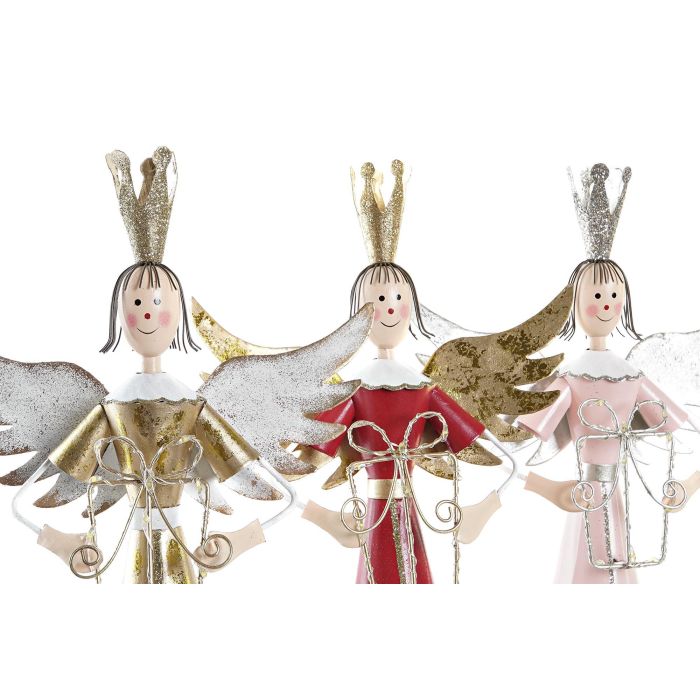 DKD Home Decor Figura Decoración Navidad Ángel LED Fantasía Surtida Metal Rojo Rosa Dorado 7x36x17 cm (6 Unidades) 2