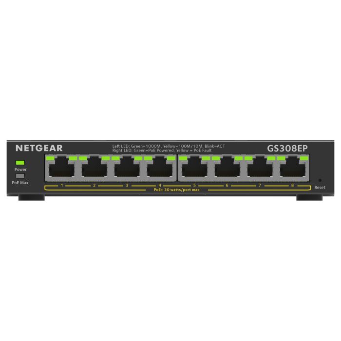 NETGEAR GS308EP Switch PoE+ Gestionado Gigabit Ethernet 8 Puertos 0 NETGEAR GS308EP Switch PoE+ Gestionado Gigabit Ethernet 8 Puertos 0