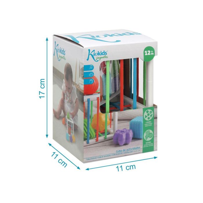 KioKids Cubo de Actividades para Bebés +12 meses con 6 Piezas Encajables de Formas Geométricas y Tiras Elásticas Multicolor 4