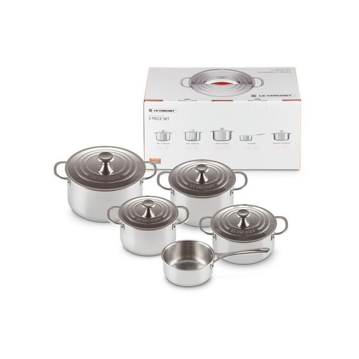 Le Creuset Set de Ollas 3-Ply Plus Cinco Piezas, Plata 1
