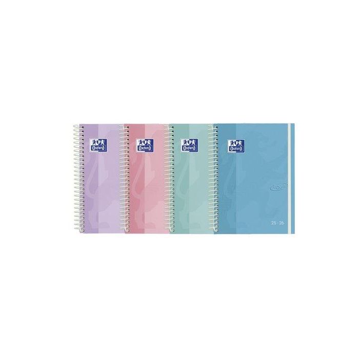 Agenda Escolar (2025-26) Oxford Touch Pastel Espiral Tapa Extradura Con Goma 8º S/V Surtido (4 Col.)