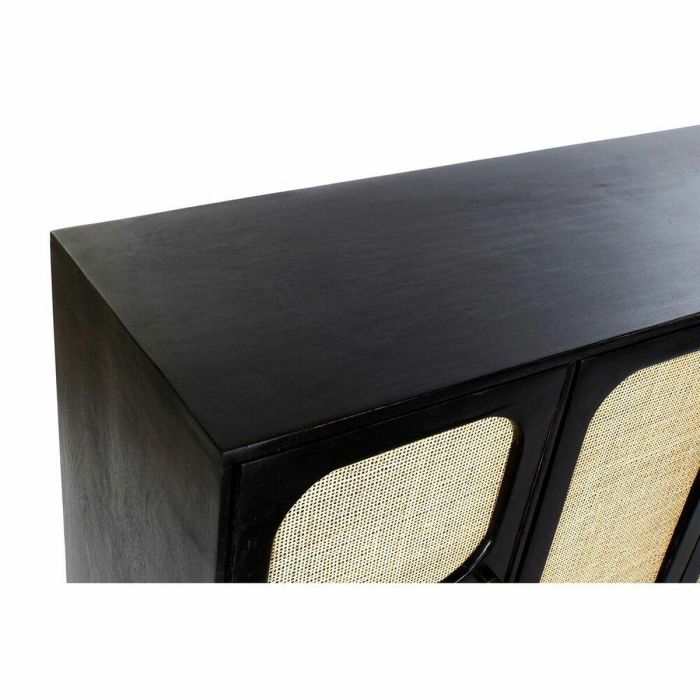 DKD Home Decor Buffet Moderno Negro Natural de Mango y Ratán con 4 Puertas, 3 Estanterías y Desmontable, 150 x 40 x 78 cm 1