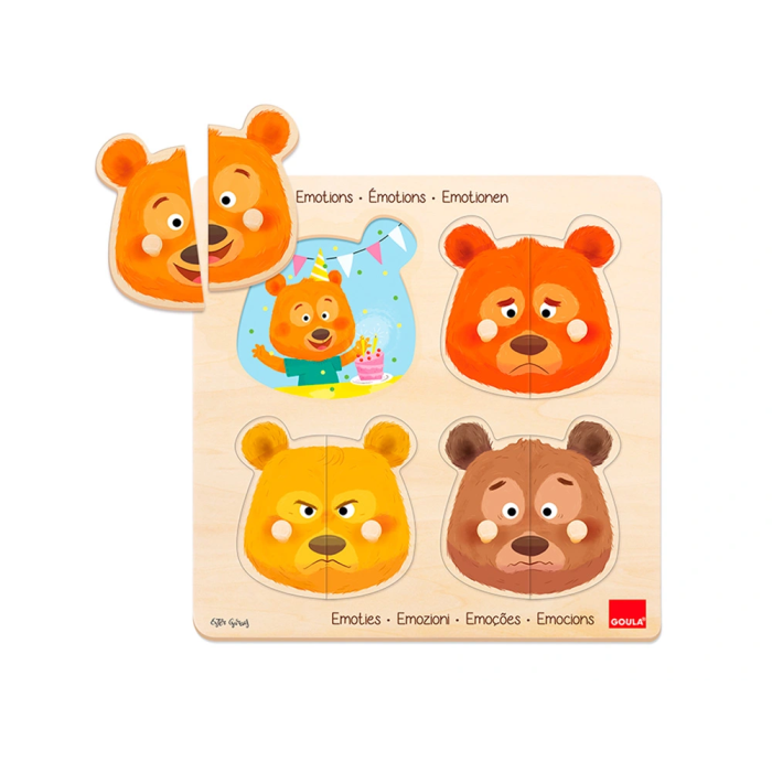 Goula Puzle de Madera de 8 Piezas para Aprender las Emociones: Miedo, Felicidad, Enfado y Tristeza 1