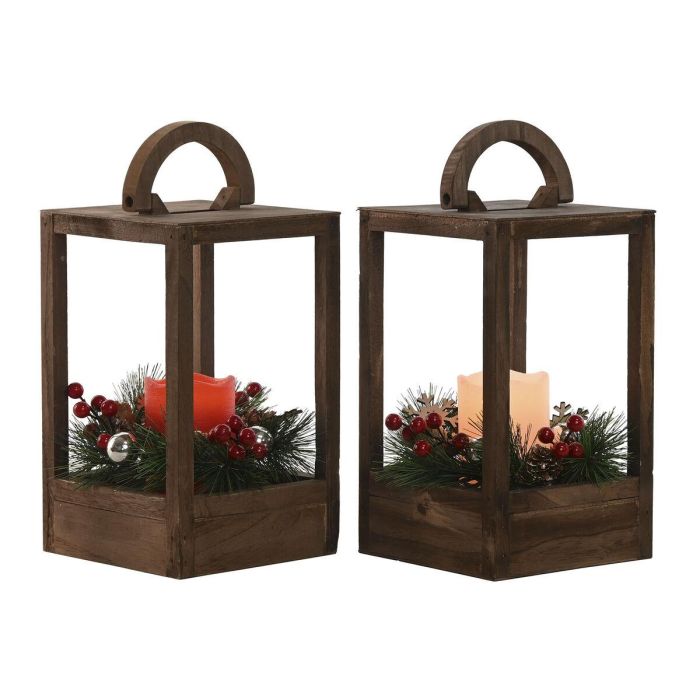 Farola Navidad Tradicional DKD Home Decor Rojo Blanco 16 x 26 x 16 cm (2 Unidades) 1