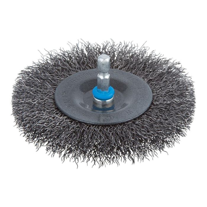 Wolfcraft 2102000 Cepillo de disco de alambre de acero Ø100mm, altura de guarnición 10mm, vástago hexagonal 1/4"