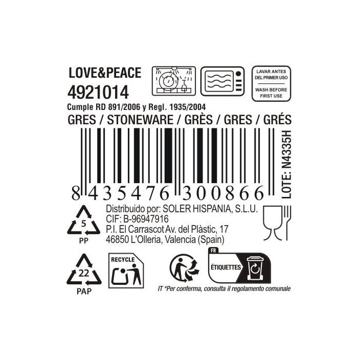 Inde Mug Jumbo 380 cc "Love&Peace" ø8.2x11 cm 3