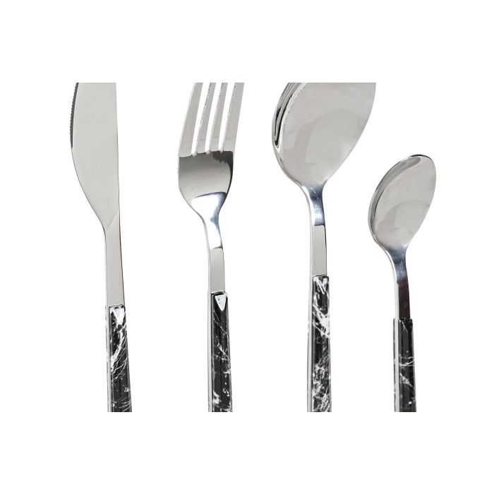 Cuberteria Glam DKD Home Decor Negro Plateado 1.2 x 22.5 x 2 cm Set de 16 2