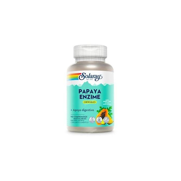 SOLARAY Papaya Enzime 90 Comprimidos Masticables con Enzimas Digestivas Sabor Piña - Digestión Optima