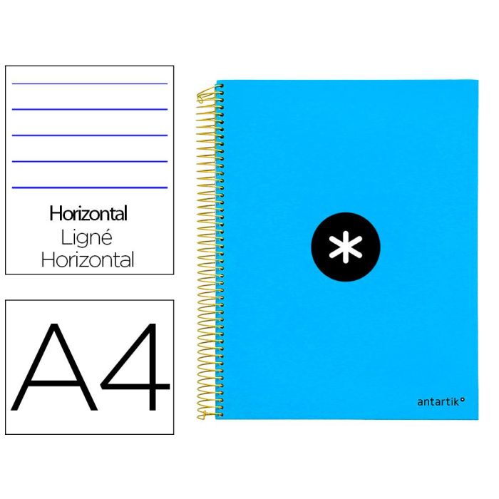 Cuaderno Espiral A4 Micro Antartik Tapa Forrada 120H 90 gr Horizontal 5 Bandas 4 Taladros Color Azul