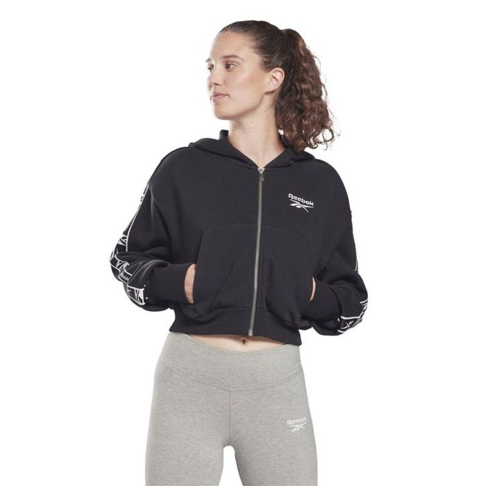 Chaqueta Deportiva para Mujer Reebok Tape Pack Full Zip W Negro Chaqueta Deportiva para Mujer Reebok Tape Pack Full Zip W Negro