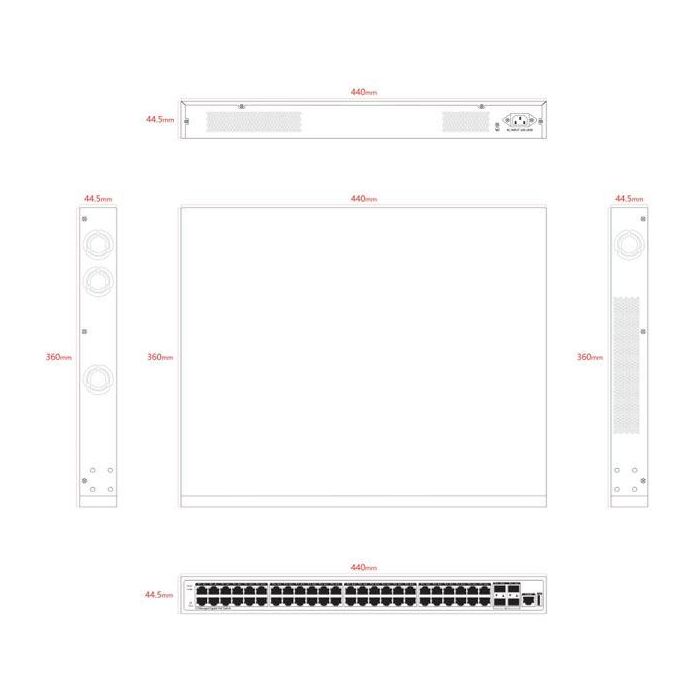 Ernitec Switch PoE Gestionado L3 de 48 Puertos Gigabit + 4 Puertos 10G SFP+, PoE 800W