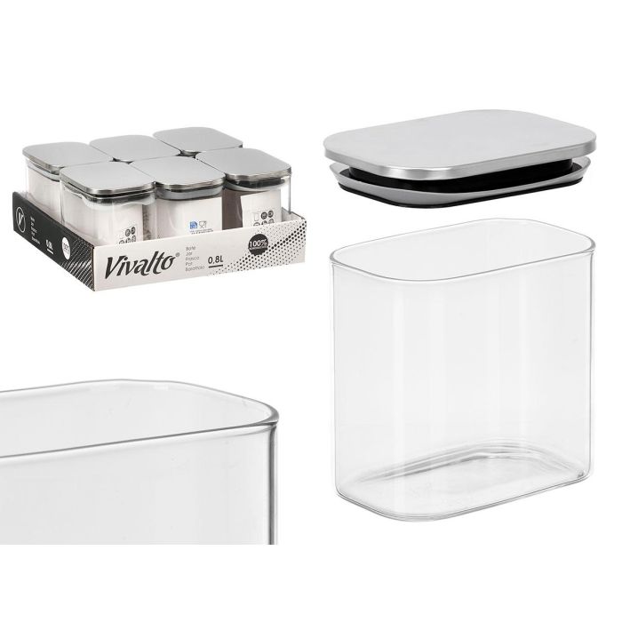 Vivalto Tarro Rectangular de Borosilicato 800 ml con Tapa de Acero 12 x 10.8 x 8.2 cm (12 Unidades) Vivalto Tarro Rectangular de Borosilicato 800 ml con Tapa de Acero 12 x 10.8 x 8.2 cm (12 Unidades)