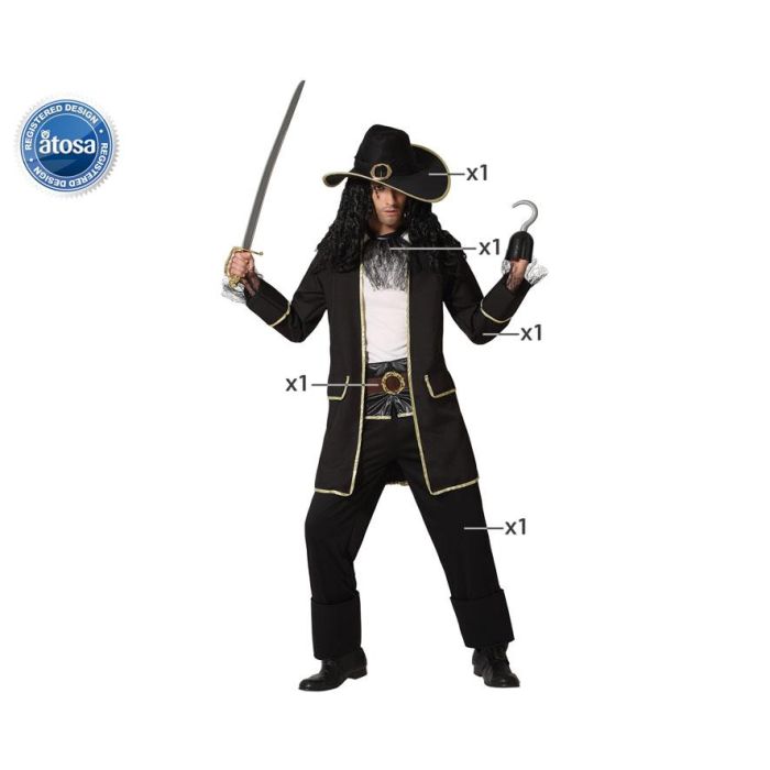 Disfraz Pirata Hombre Adulto Barbanegra XS-S - Negro, Polyester, Temática Piratas Disfraz Pirata Hombre Adulto Barbanegra XS-S - Negro, Polyester, Temática Piratas
