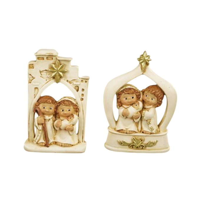 DKD Home Decor Nacimiento Navidad Tradicional de Resina Blanco Dorado 3x9.4x7 cm (6 Unidades) Surtido Aleatorio