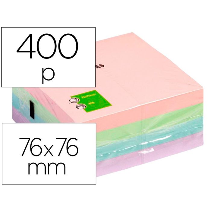 Bloc De Notas Adhesivas Quita Y Pon Q-Connect 76x76 mm Pastel Con 400 Hojas