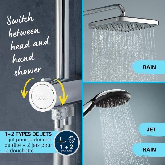 Columna de ducha con desviador manual - Ahorro de agua - GROHE Vitalio Comfort 250 - Cromo - 26986001 4 Columna de ducha con desviador manual - Ahorro de agua - GROHE Vitalio Comfort 250 - Cromo - 26986001 4