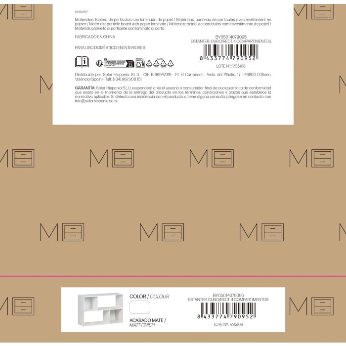 Inde Estantería Cubo/Rectangular 4 Compartimentos Mueble Kit 3