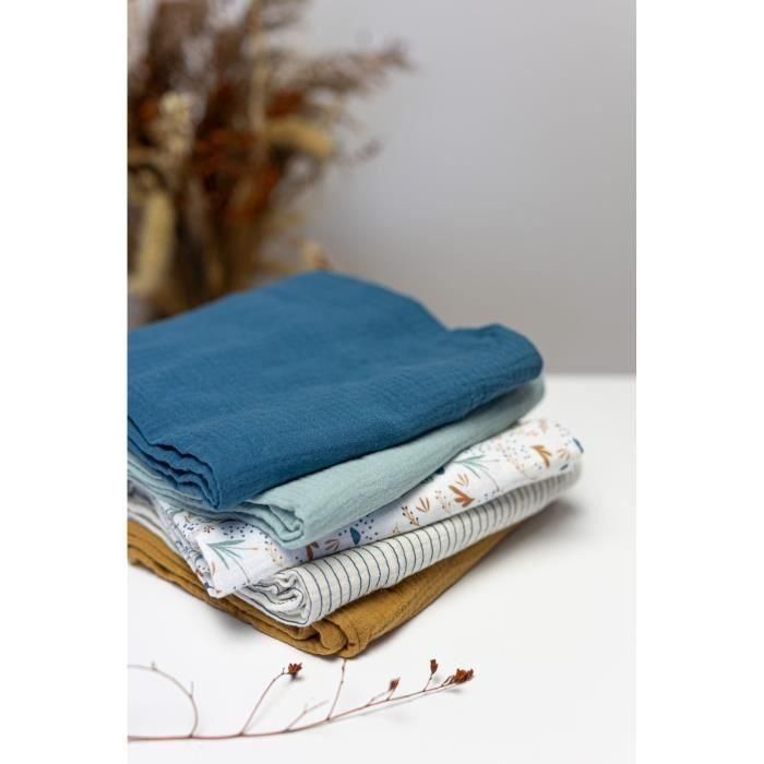 Set de 3 Arrullos de Bambú - DOMIVA - 1 Estampado + 2 Liso - Azul Índigo - 60x60 cm 1 Set de 3 Arrullos de Bambú - DOMIVA - 1 Estampado + 2 Liso - Azul Índigo - 60x60 cm 1