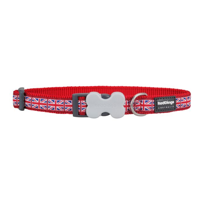 Red Dingo Collar Perro Ajustable Union Jack Bandera Roja, Nylon Resistente, 12mm x 20-32cm, Muy Cómodo con Hebilla de Seguridad