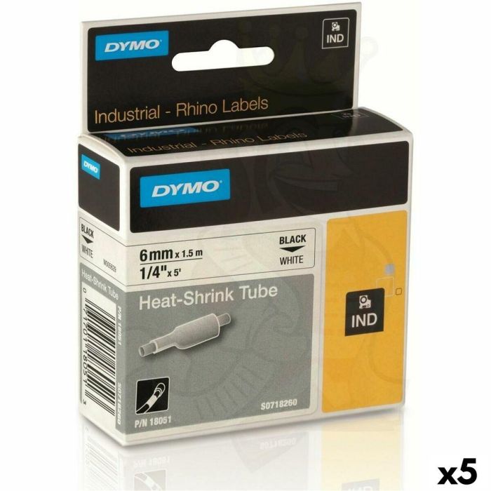 Cinta Laminada para Rotuladoras Rhino Dymo ID1-6 Blanco Negro 6 x 1,5 mm (5 Unidades)