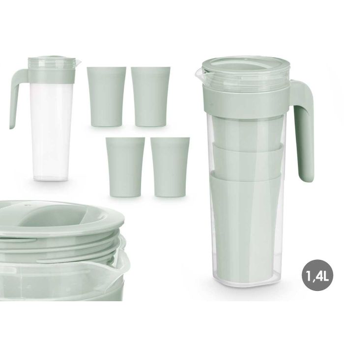 Set Jarra 4 Vasos Verde 1,4L Leknes 14X25CM (24 Unidades) Set Jarra 4 Vasos Verde 1,4L Leknes 14X25CM (24 Unidades)