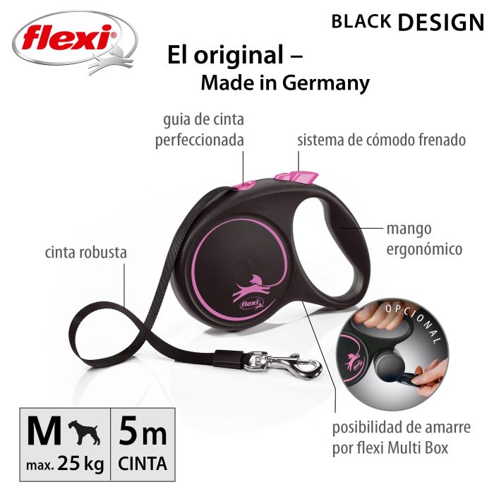 Correa Flexi Black Design M Cinta 5M Rosa