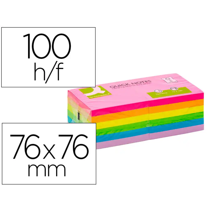 Q-connect Bloc de Notas Adhesivas 76x76 mm Colores Neón y Pastel Surtidos Certificado FSC 0 Q-connect Bloc de Notas Adhesivas 76x76 mm Colores Neón y Pastel Surtidos Certificado FSC 0
