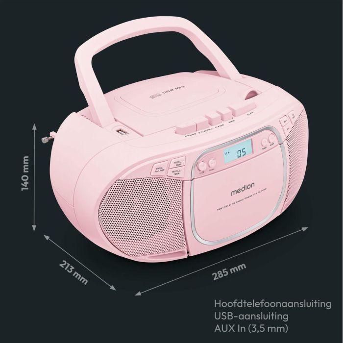 Medion MED4061275227475 Radio CD FM Portátil Rosa con 2x2.2W RMS de Potencia de Sonido 6